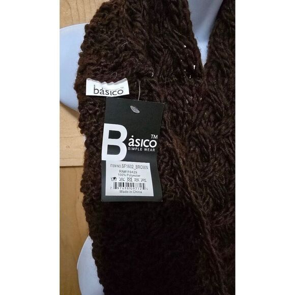 Chunky Brown Knit Basico Scarf With Basketweave Design For Cold Seasons - Picture 3 of 3